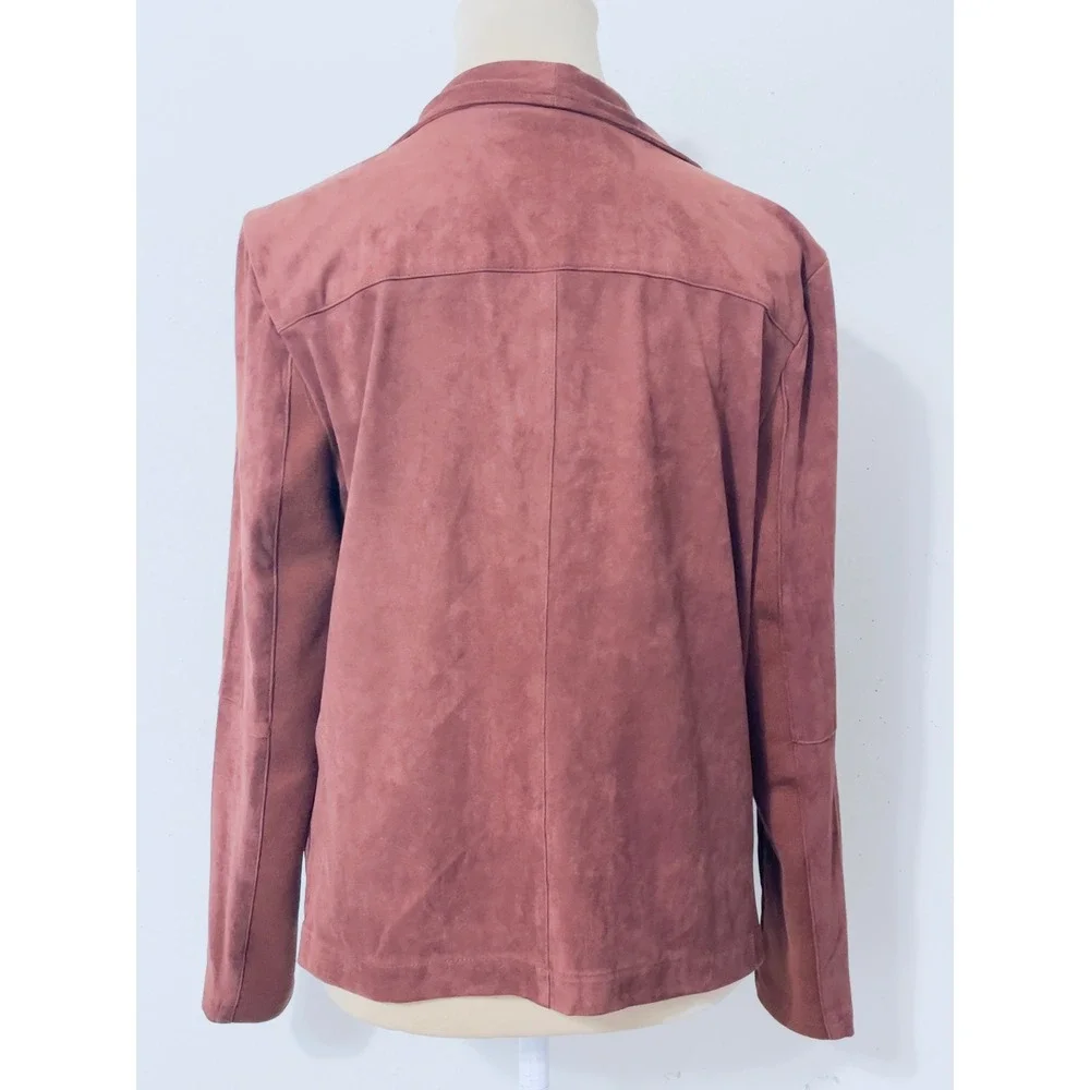 BB Dakota Womens Jacket M Brown Faux Suede Drape Front Open Cardigan Minimalist‎